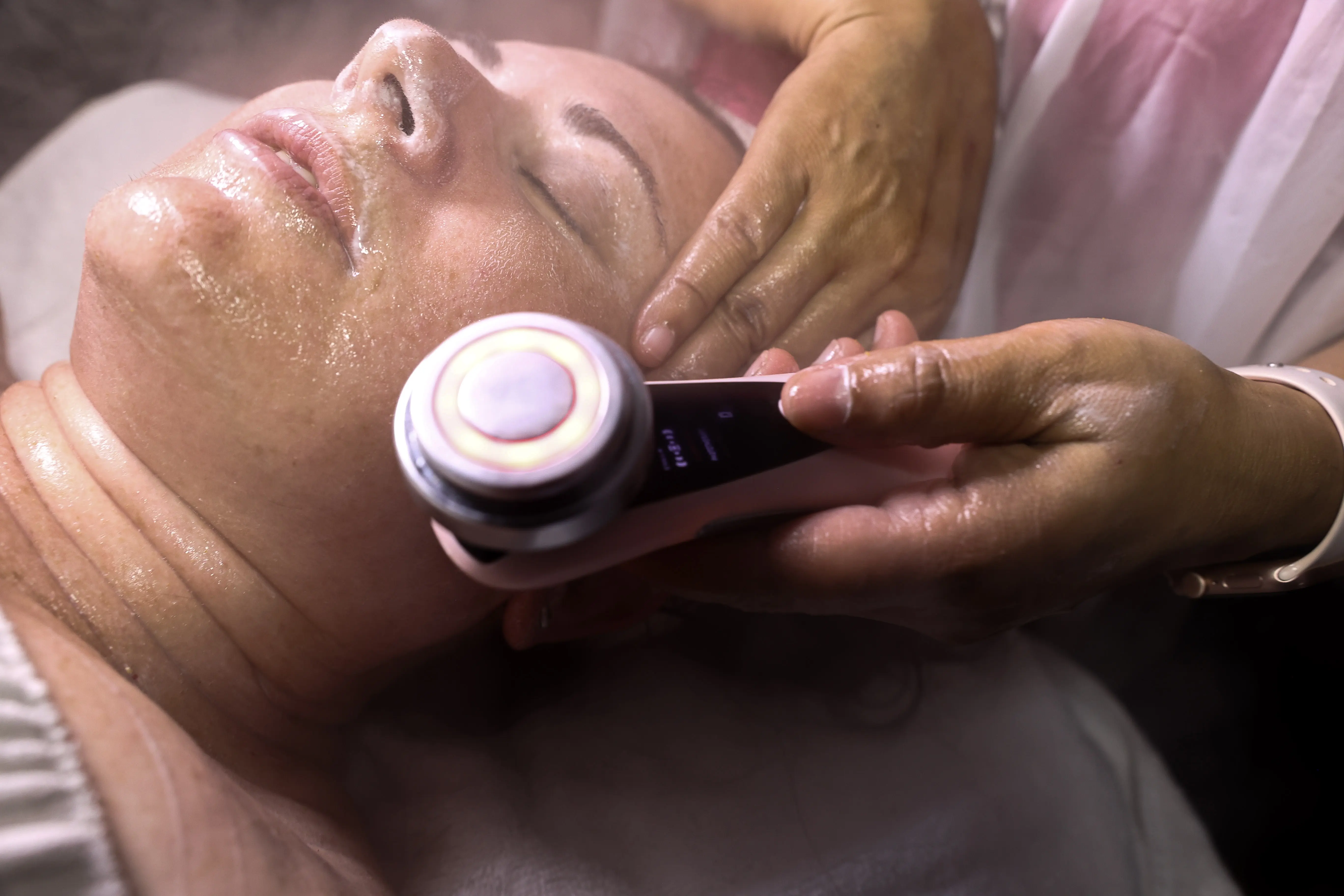 Facial treatment product applied to a guest